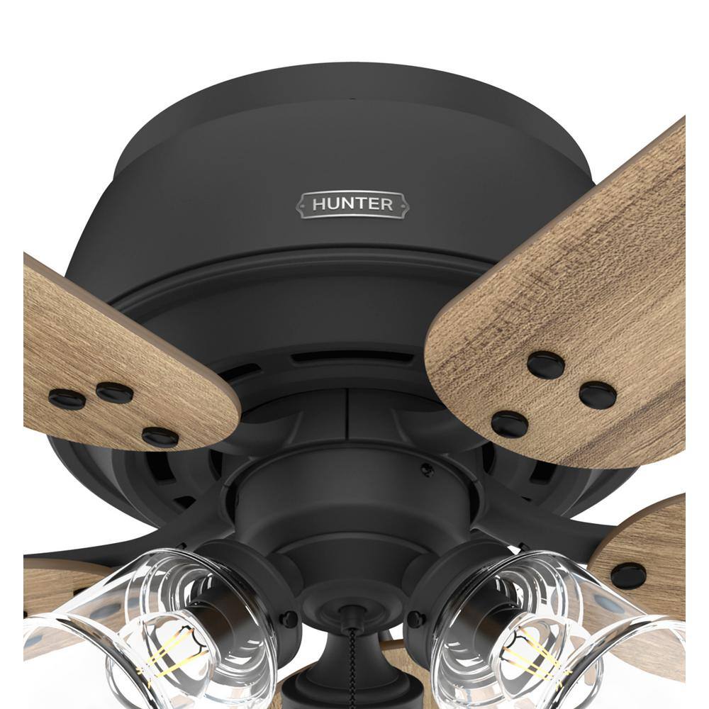 52" Matte Black and Wood Low Profile Ceiling Fan with LED Light