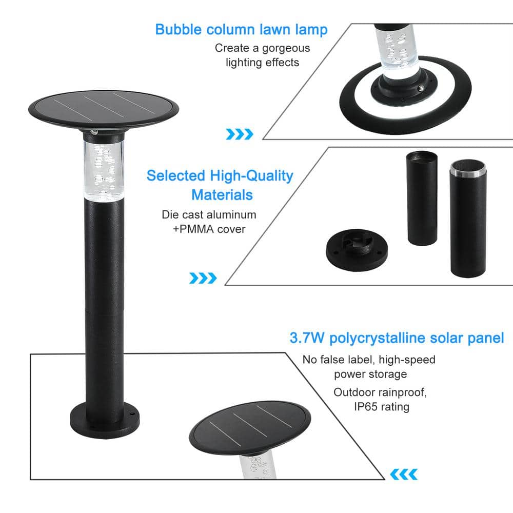 Black Aluminum Solar LED Pathway Light with Frosted Lens