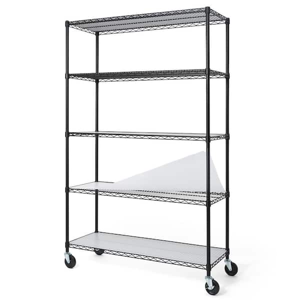 Black 5-Tier Adjustable Welded Steel Heavy Duty Garage Storage Unit Shelving with Liner (48 in. W x 72 in. H x 18 in. D)