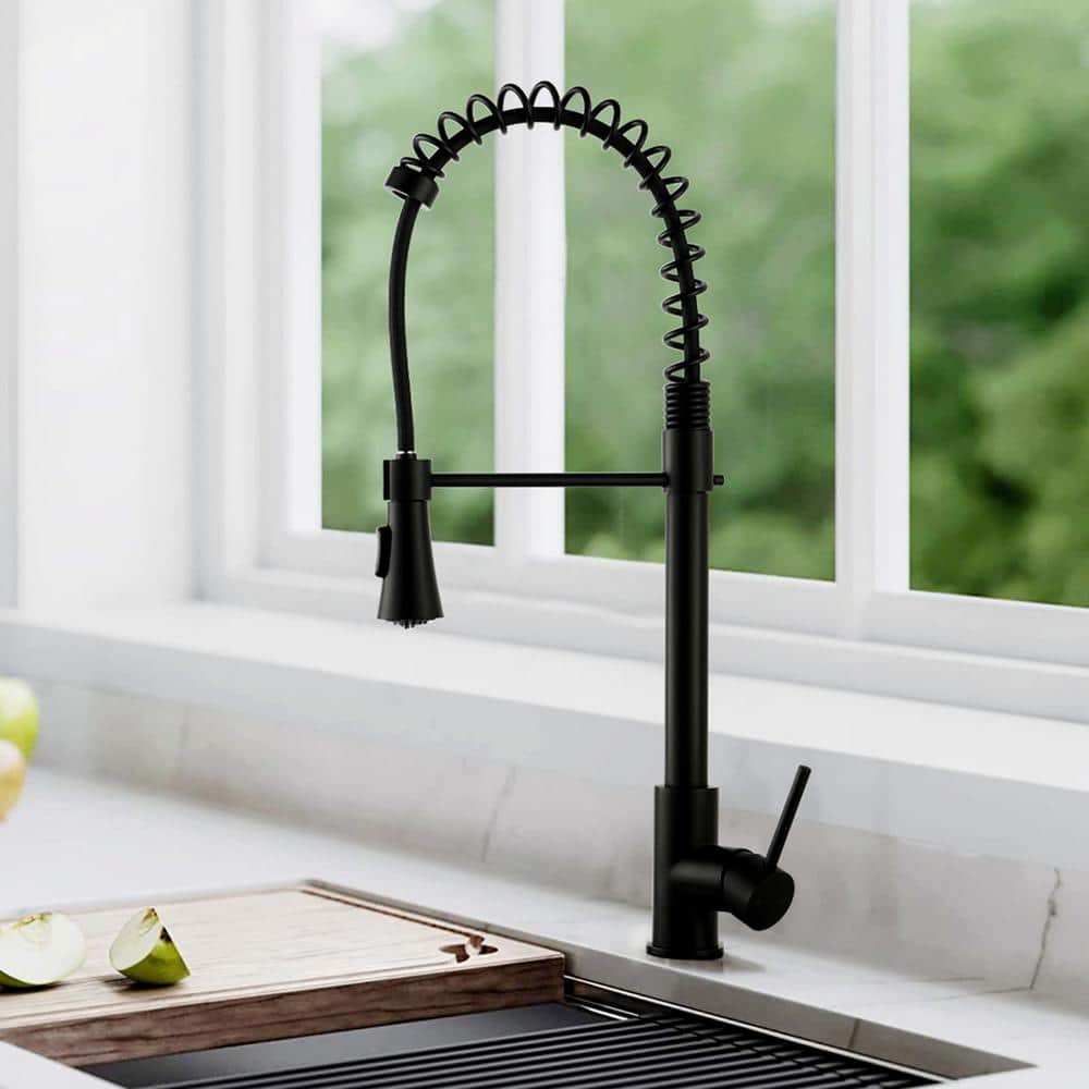 Magic Home Commercial Single-Handle Lever Spring Pull-Out Sprayer Kitchen Faucet in Matte Black -  MS-D0674-MB