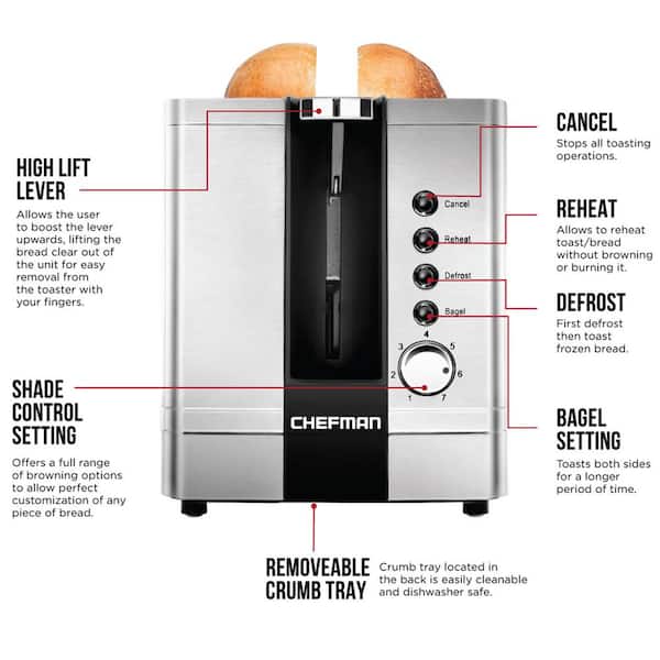 Chefman Smart Touch 4 Slice Digital Toaster, 6 Shade, Extra-Wide Slots, Removable Crumb Tray