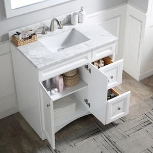 36 in. W x 22 in. D x 35.4 in. H Single Sink Solid Wood Bath Vanity in Carrara White with White Marble Top and Basin