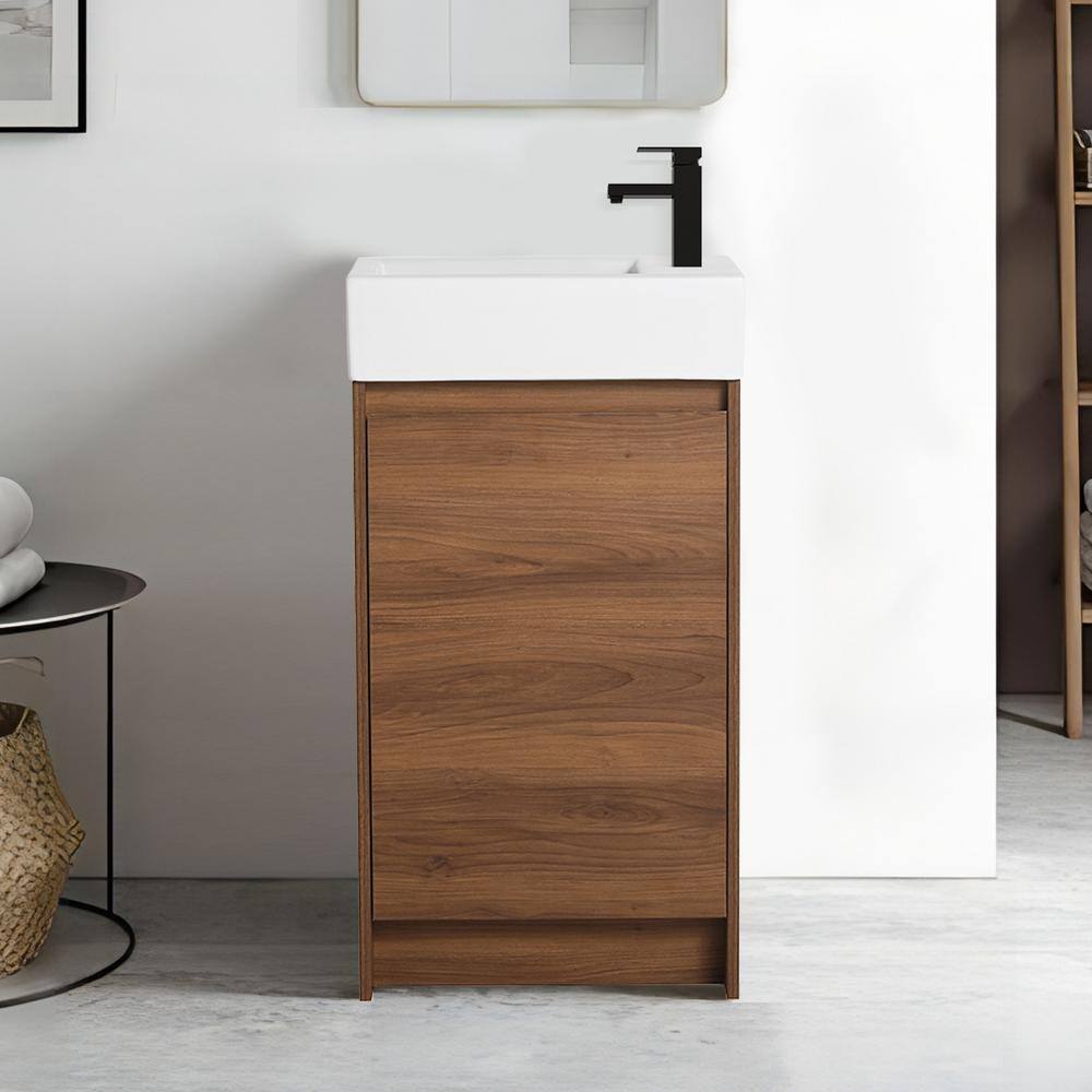 18.11 in. W x 10 in. D x 33.5 in. H Freestanding Bathroom Vanity in Brown with White Ceramic Sink Top price history on PriceWatchPro