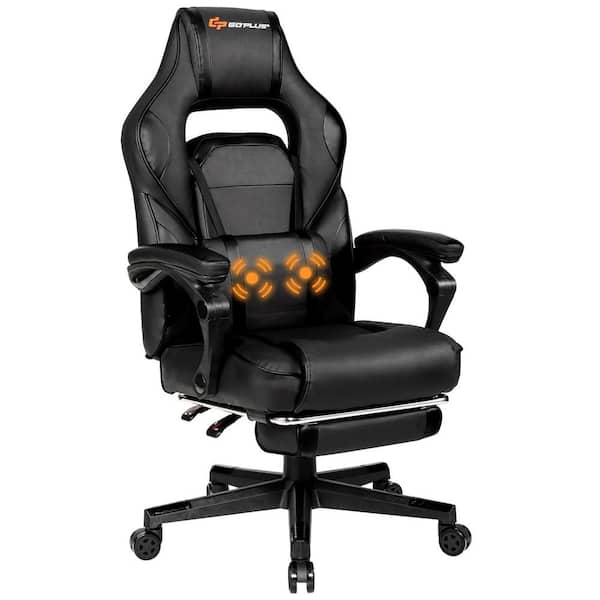 Costway Black Vinyl Seat Massage Gaming Chairs with Arms