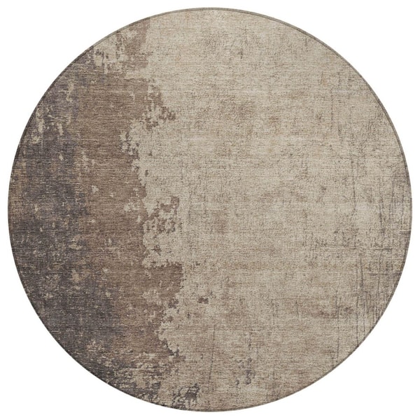 Chantille Machine Washable Indoor/Outdoor Abstract ACN1912 Taupe 8 ft. x 8 ft. Round Rug