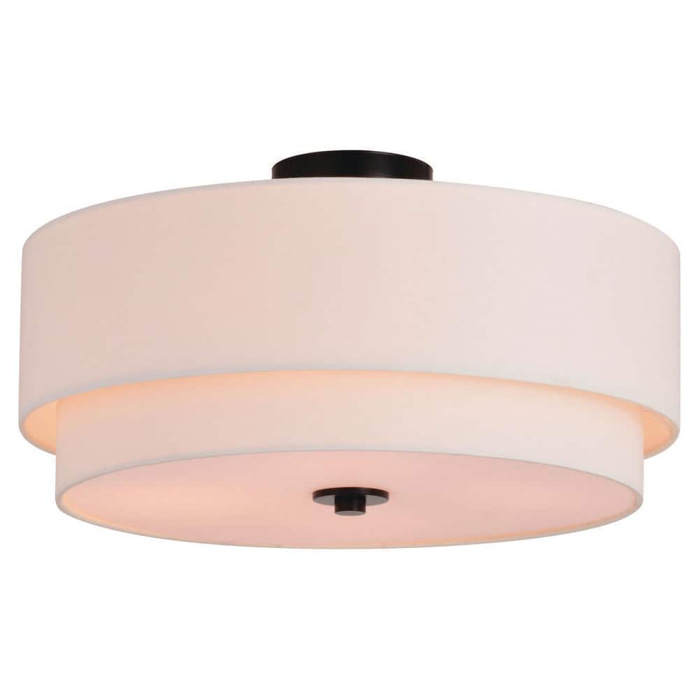 Burnaby Mid-Century 20.5" Black and White Linen Drum Ceiling Light