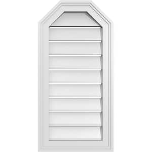 14 in. x 28 in. Octagonal Top Surface Mount PVC Gable Vent: Functional with Brickmould Frame