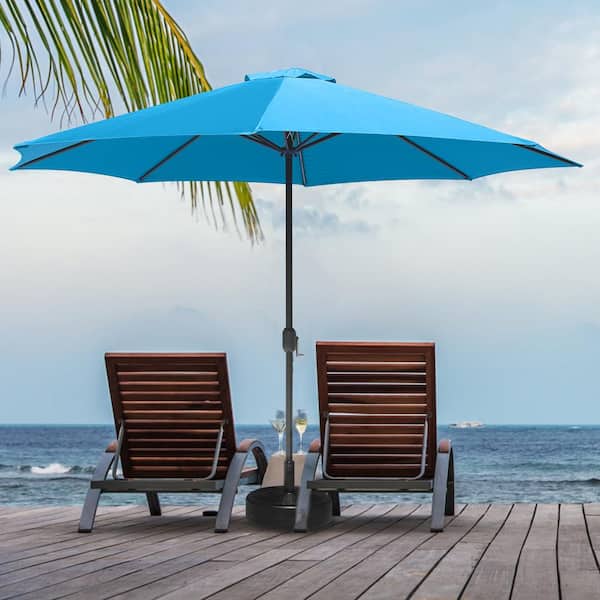 11 ft. x 11 ft. Steel Patio Market Umbrella with Crank in Blue