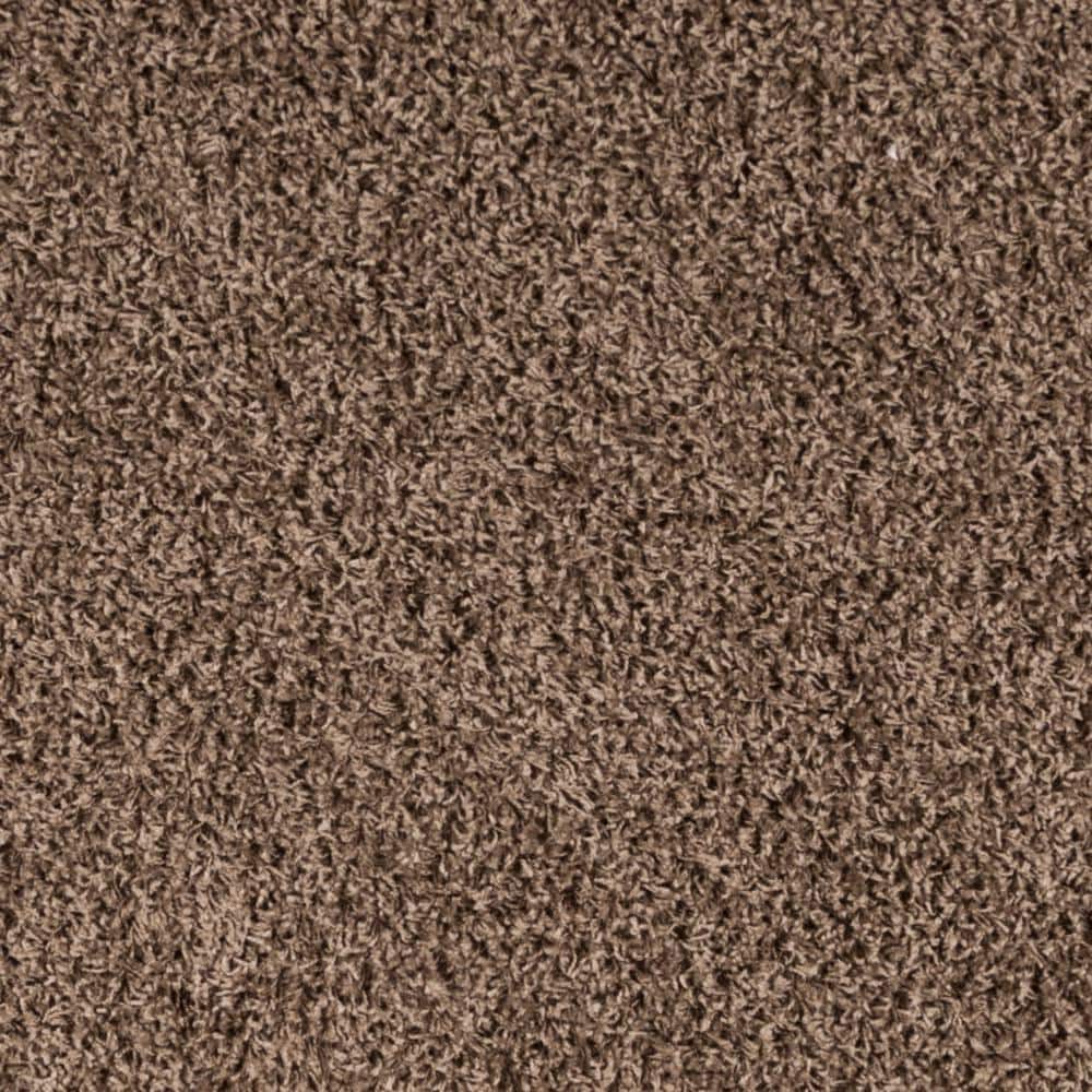Taupe Round 6'7" Shag Area Rug with Cotton Blend