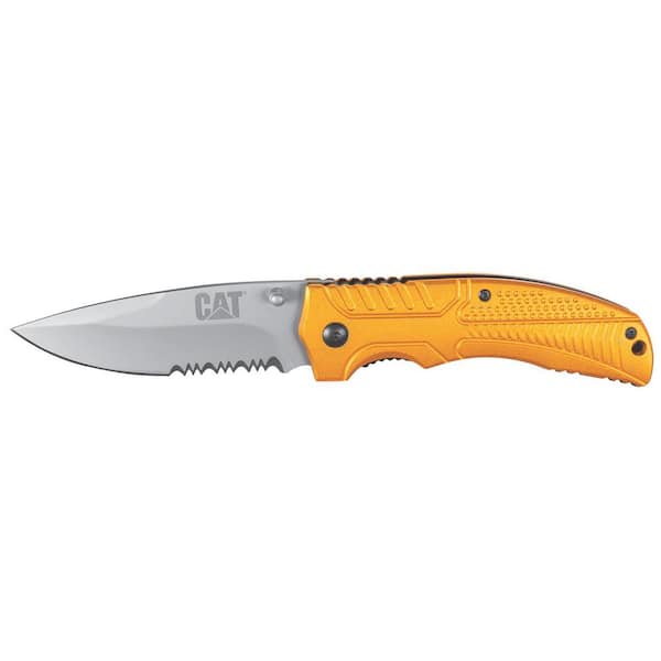 CAT 3 in. Stainless Steel Partially Serrated Drop Point Folding Knife