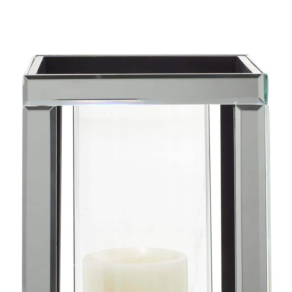 10" Silver Mirrored Glass Hurricane Candle Holder
