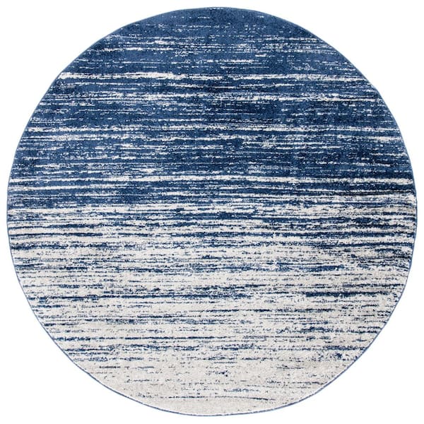 Adirondack Navy/Ivory Solid Color 10 ft. x 10 ft. Striped Round Area Rug