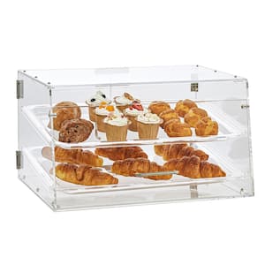 Pastry Display Case, 2-Tier Commercial Countertop Bakery Display Case, Acrylic Display Box with Rear Door Access