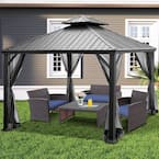 10 ft. x 12 ft. Grey Hardtop Gazebo 2-Tier Outdoor Galvanized Steel Canopy