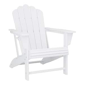 Aderson Outdoor Patio Weather Resistant Classic Poly Plastic Adirondack Chair with Cupholder in White