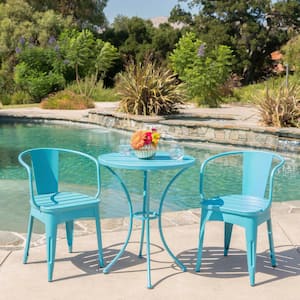 3-Piece Blue Metal Patio Conversation Seating Set