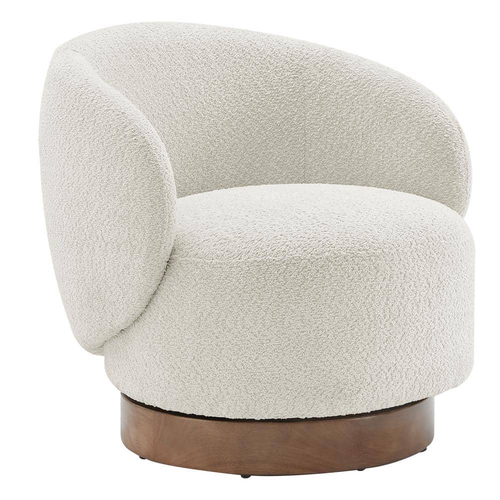 Cream Swivel Barrel Accent Chair with Wood Base