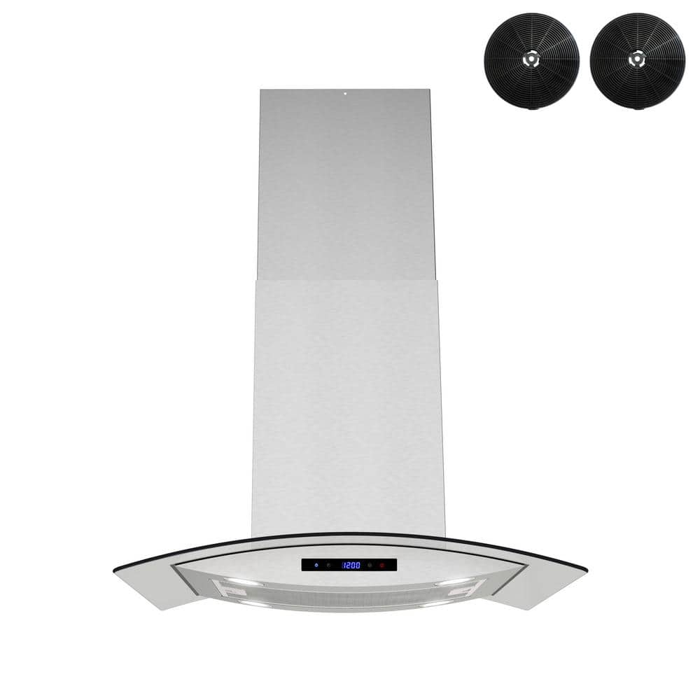 30 in. 350 CFM Maddaloni Recirculating Island Range Hood in Stainless Steel, Mesh Filters, Touchpad Control, LED Lights