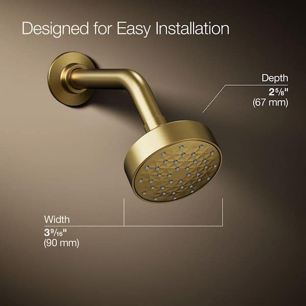 KOHLER Awaken G90 1-Spray Patterns with 2.5 GPM 3.5 in. Wall Mount Fixed Showerhead in Vibrant Brushed Moderne Brass