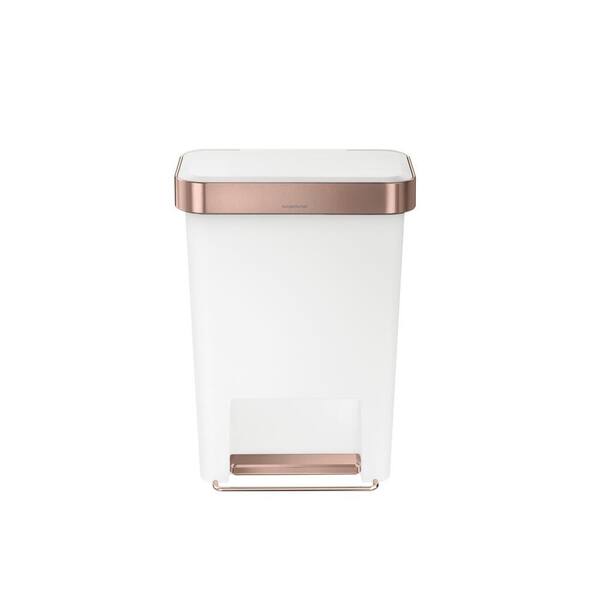 simplehuman 12 Gal. White Rectangular Step Trash Can with Rose Gold Trim