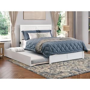 Canyon White Solid Wood Frame Full Platform Bed with Footboard and Twin Trundle