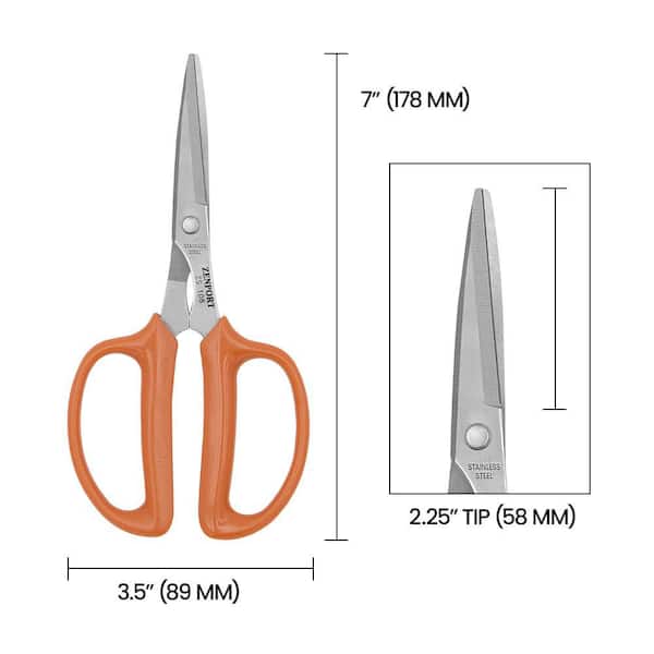 ZENPORT All Purpose Scissors, Stainless Steel, 7 in. (Box of 3