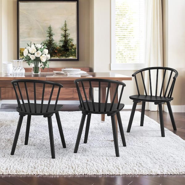 LUE BONA Winson Black Solid Wood Talia Dining Chair Windsor Back Farmhouse Spindle Dining Chair Side Chair Set of 3