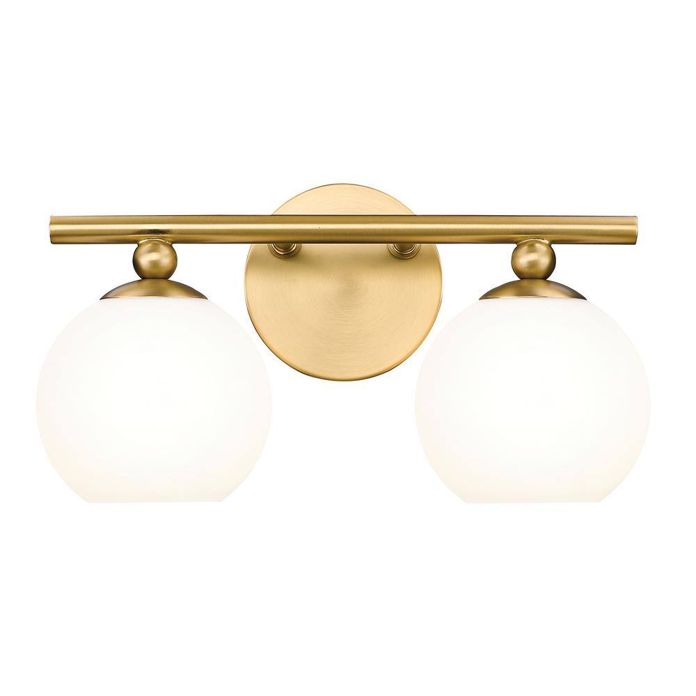 Neoma 13.5 in. 2 Light Modern Gold Vanity Light with Opal Etched Glass Shad