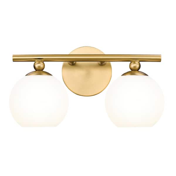 Unbranded Neoma 13.5 in. 2 Light Modern Gold Vanity Light with Opal Etched Glass Shade with No Bulbs Included