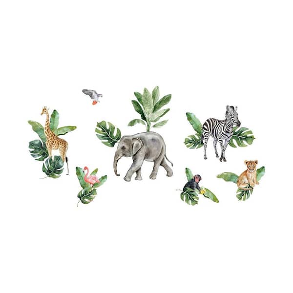 26-Piece Different Sizes 25 in. x 18 in. Green Matte Animal Cute African Animals Wall Decal