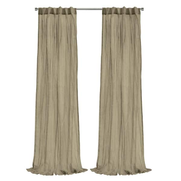 Paloma Khaki Polyester Broomstick Crushed 52 in. W x 63 in. L Dual Header Indoor Sheer Curtain (Single Panel)