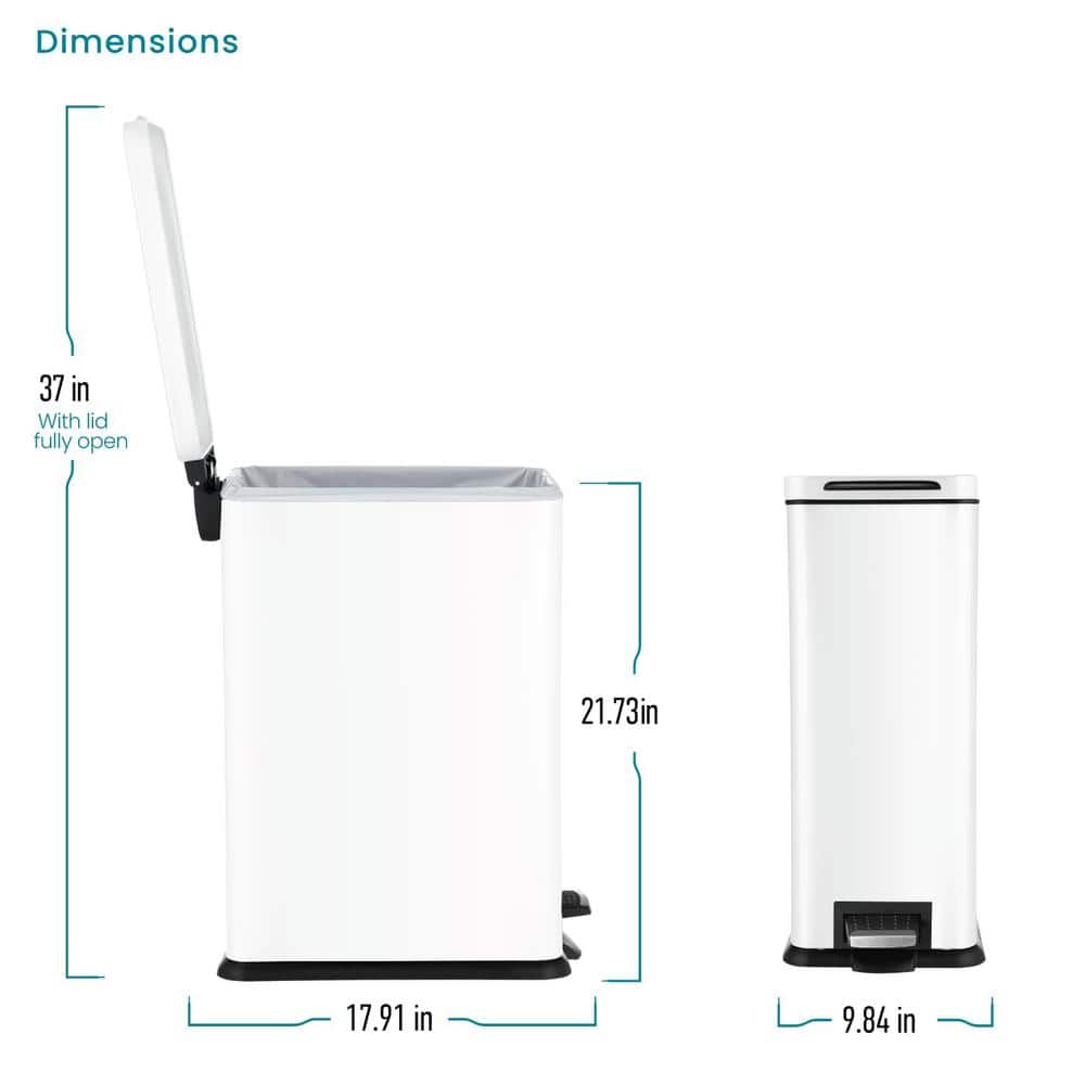 White Stainless Steel Slim Kitchen Trash Can with Pedal, 8 Gallon
