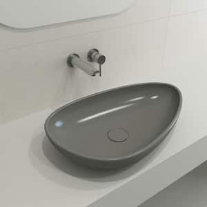 Etna 23.25 in. Matte Gray Fireclay Oval Vessel Sink with Matching Drain Cover