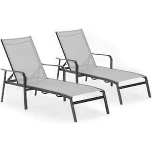 Foxhill 2-Piece All-Weather Commercial Rust-Free Aluminum Outdoor Chaise Lounge Chair Set with Sunbrella Sling Fabric