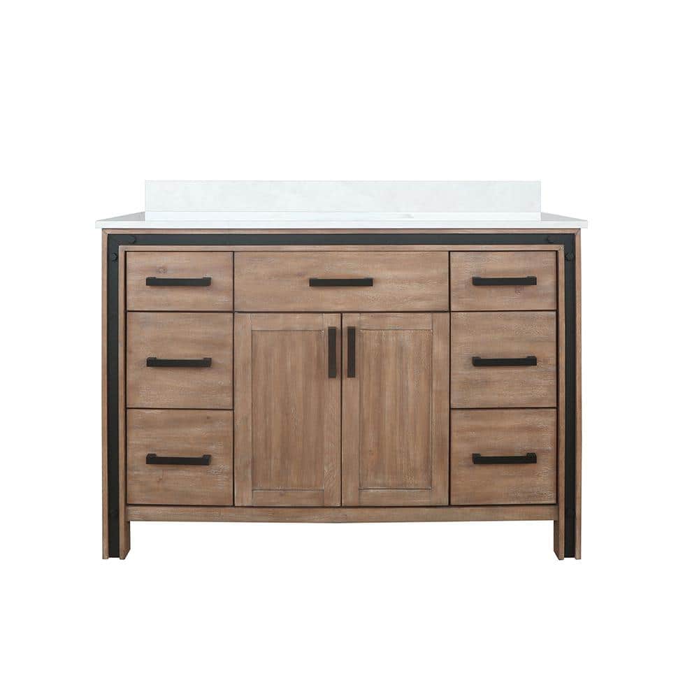 Ziva 48" Rustic Barnwood Single Sink Bathroom Vanity with White Quartz Top