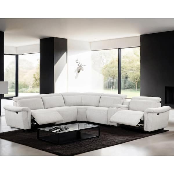 Furniture of America Dillon 115 in. Track Arm Chenille L-Shaped Power Reclining Sectional Sofa in Light Gray with Adjustable Headrest