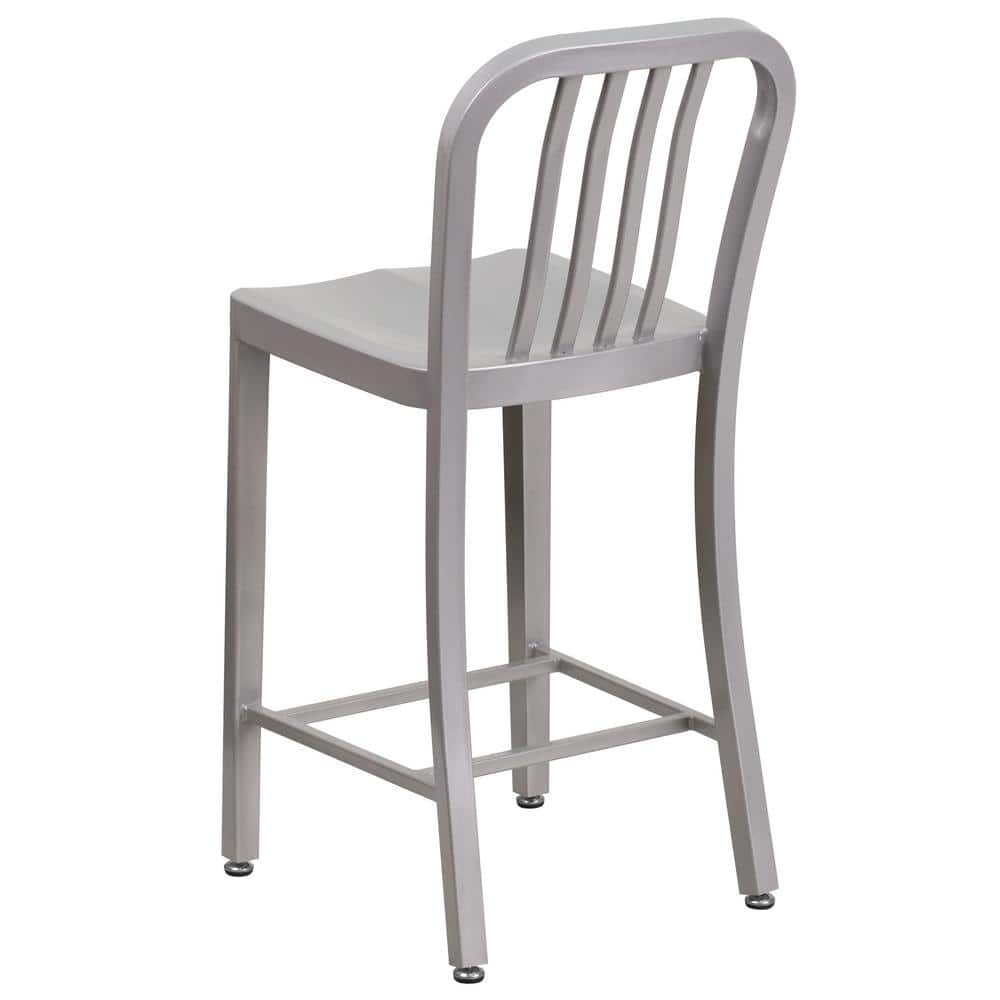 Silver 24" Metal Counter Height Stool with Vertical Slat Back