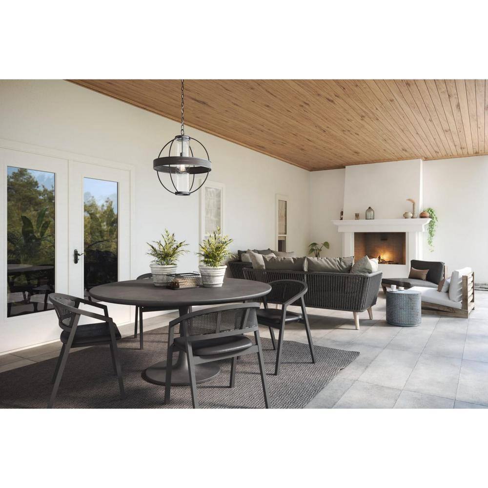 Matte Black Seeded Glass Outdoor Hanging Light