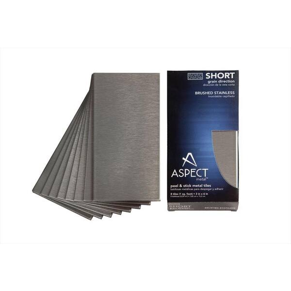 Aspect 3 in. x 6 in. Stainless-Steel Short Grain Decorative Wall Tile (8-Pack)-DISCONTINUED