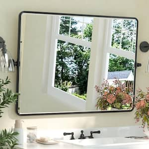 40 in. W x 30 in. H Rectangular Framed Tilt Wall Bathroom Vanity Mirror in Black Pivot Aluminum Framed Mirror Wall Mount