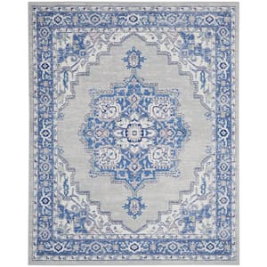 Whimsicle Grey Blue 8 ft. x 10 ft. Center Medallion Traditional Area Rug