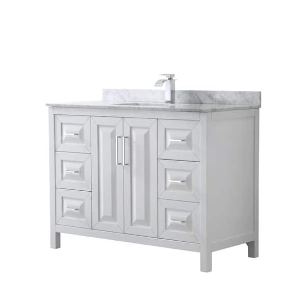Wyndham Collection Daria 48 in. Single Bathroom Vanity in White with Marble Vanity Top in Carrara White with White Basin