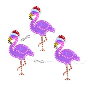 12 in. 279-Count LED Twinkling Pink Flamingo (3-Pack)
