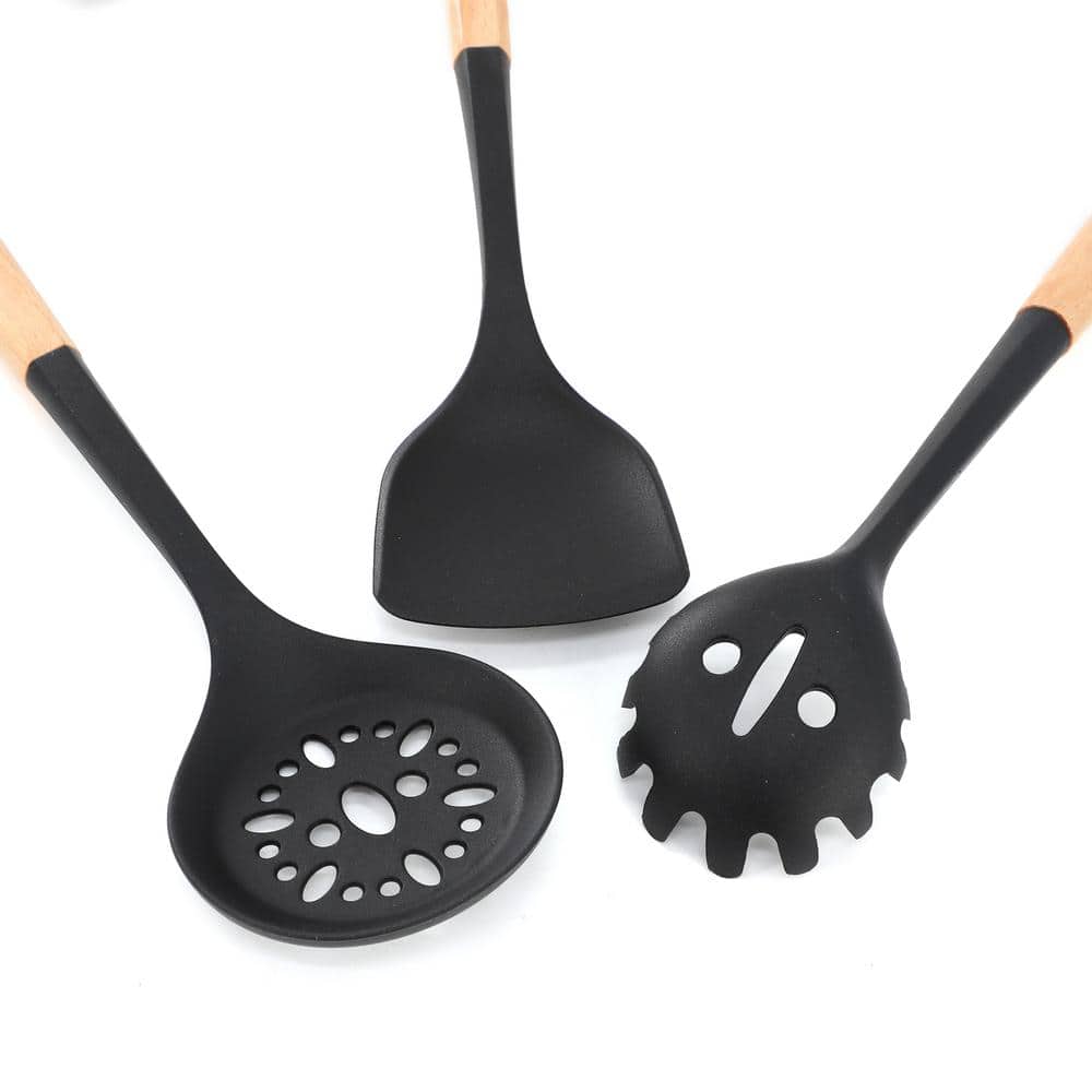 Oster Marion 5-Piece Black Silicone and Wood Kitchen Tool Set