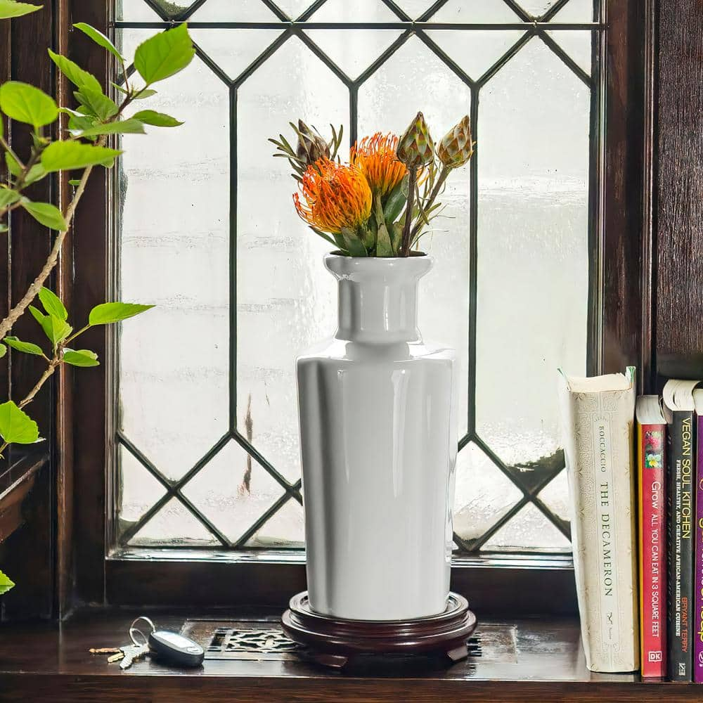 Oriental Furniture 12 in. White Porcelain Decorative Vase