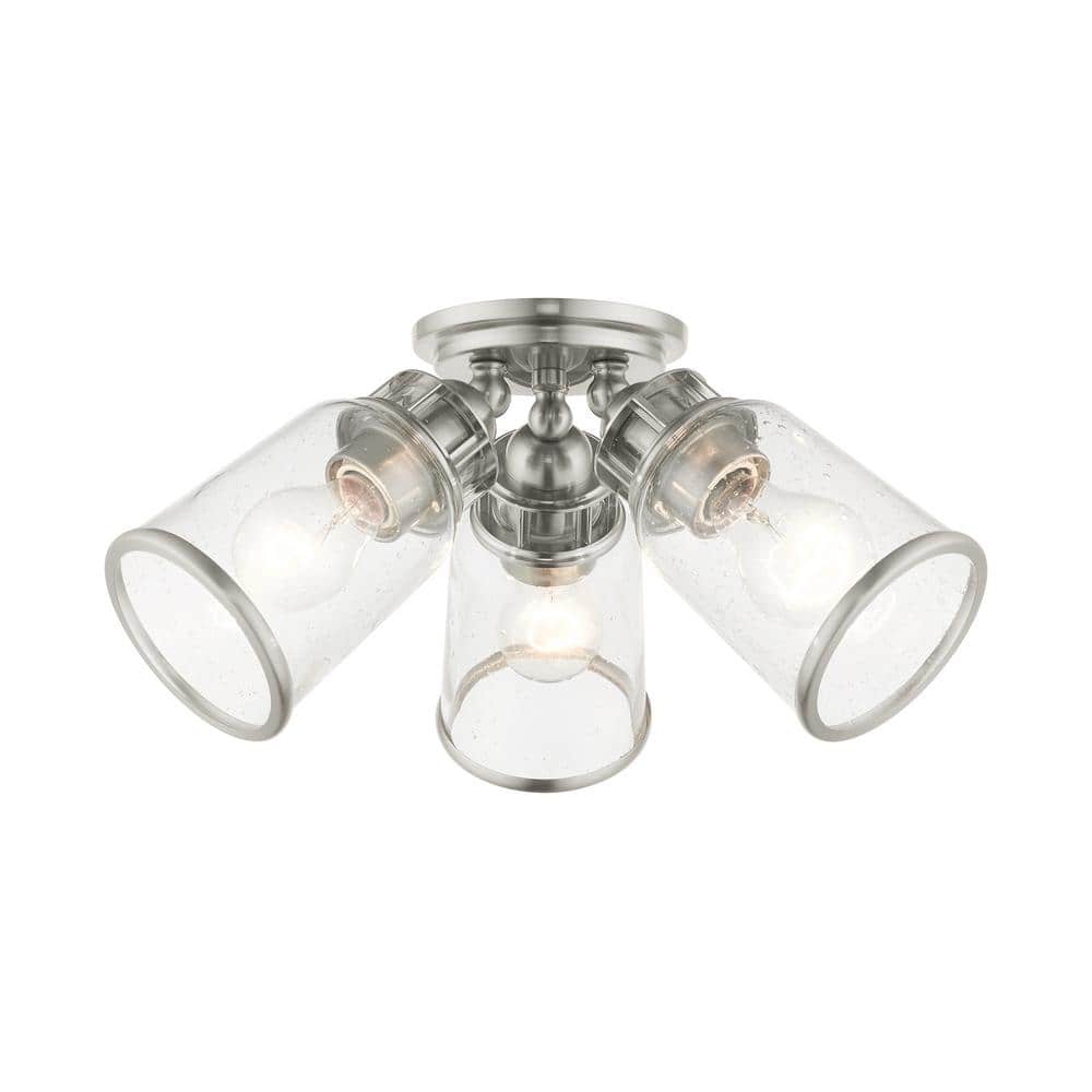 Brushed Nickel 3-Light Flush Mount with Clear Seeded Glass