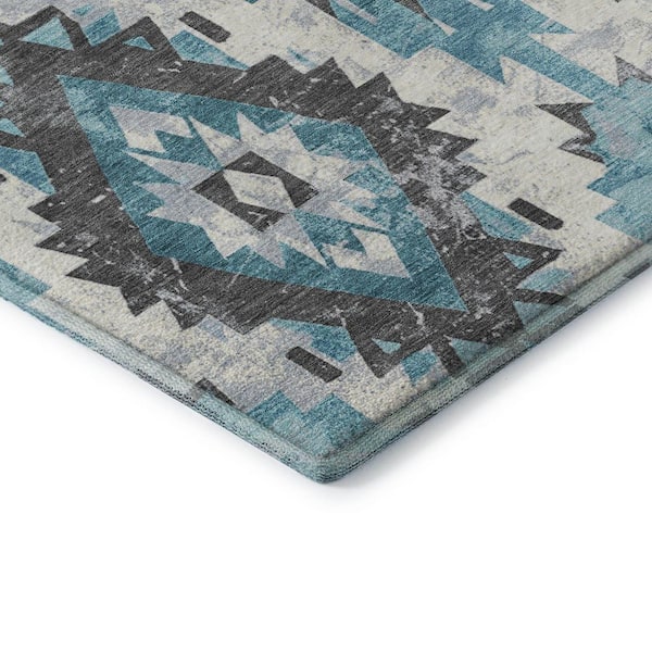 Mayfield Premium Machine Washable Abstract AMF1878 Teal 3 ft. x 4 ft. Area Rug