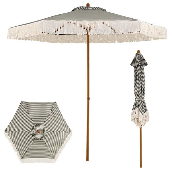 chic patio umbrella Costway 6.5 ft. Patio Umbrella with Fringe, Sun-Protective Polyester  Canopy, Beach Umbrella in Green + White HCST13875