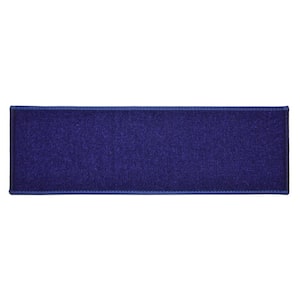 Solid Navy 10.5 in. x 36 in. Indoor Carpet Stair Tread Cover Slip Resistant Backing (Set of 7)