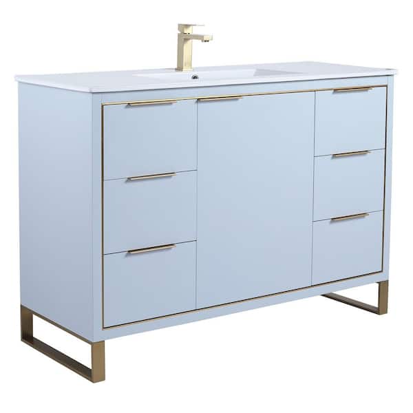 FINE FIXTURES Opulence 48 in. W x 18 in. D x 33.5 in H. Bath Vanity in Pastel Blue with White Ceramic single sink Top